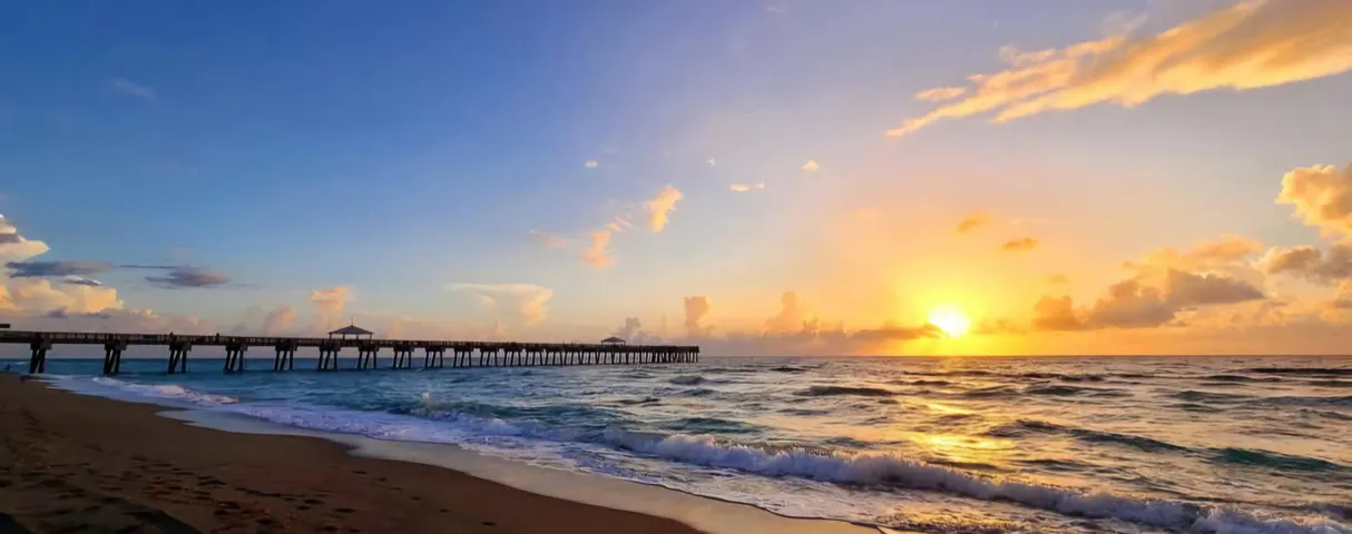 Juno Beach Pier is a 990-foot fishing pier stretching into the Atlantic Ocean, offering beautiful ocean views, fishing, beach access, and a classic South Florida coastal experience. Approximately 15–20 minute drive.