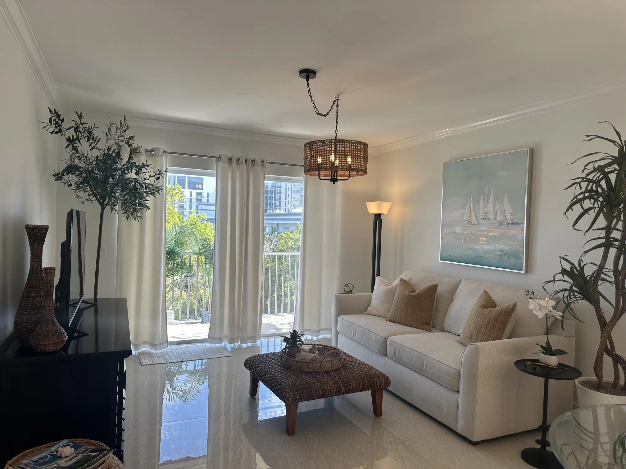 Living room with slider to lanai