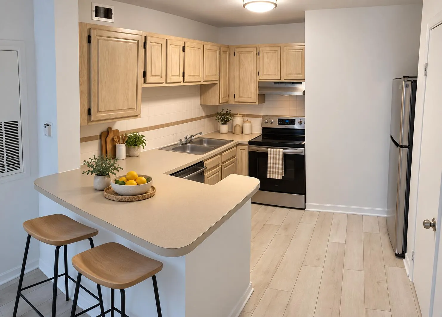 Warm contemporary kitchen staging