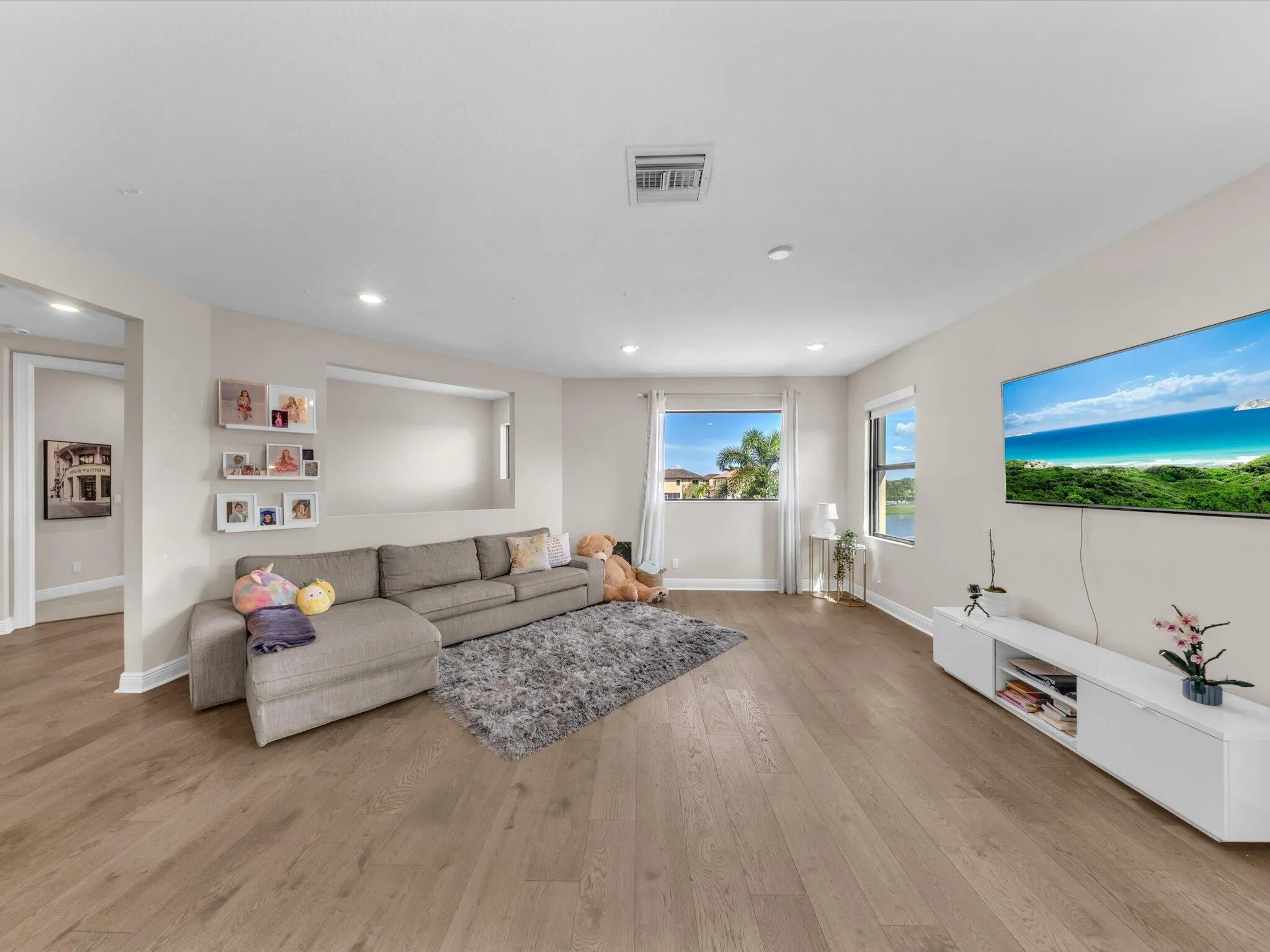 game room with a view of the lake