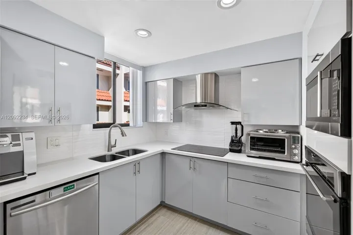 Sleek Gloss Gray Cabinetry Befits this Elegant Townhouse