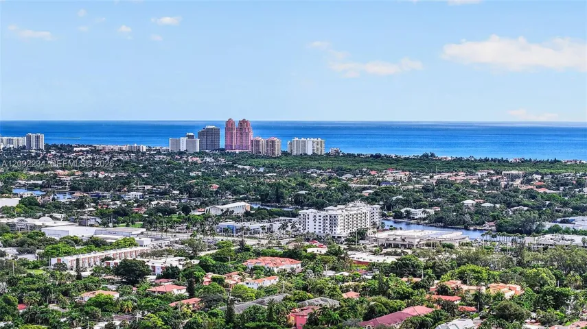 Aerial Drone View from above the Townhouse to the Beach, which is only 1.8 miles Straight down Sunrise Blvd to the Ocean.