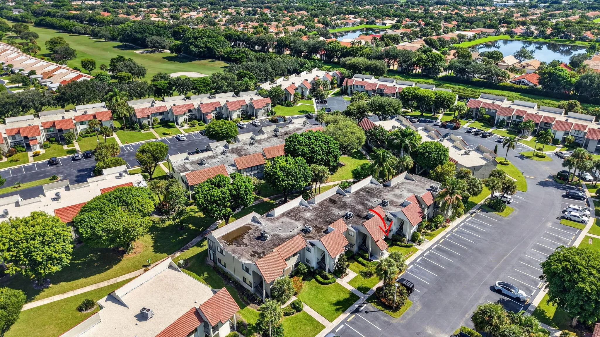 Mature landscaping and golf course views