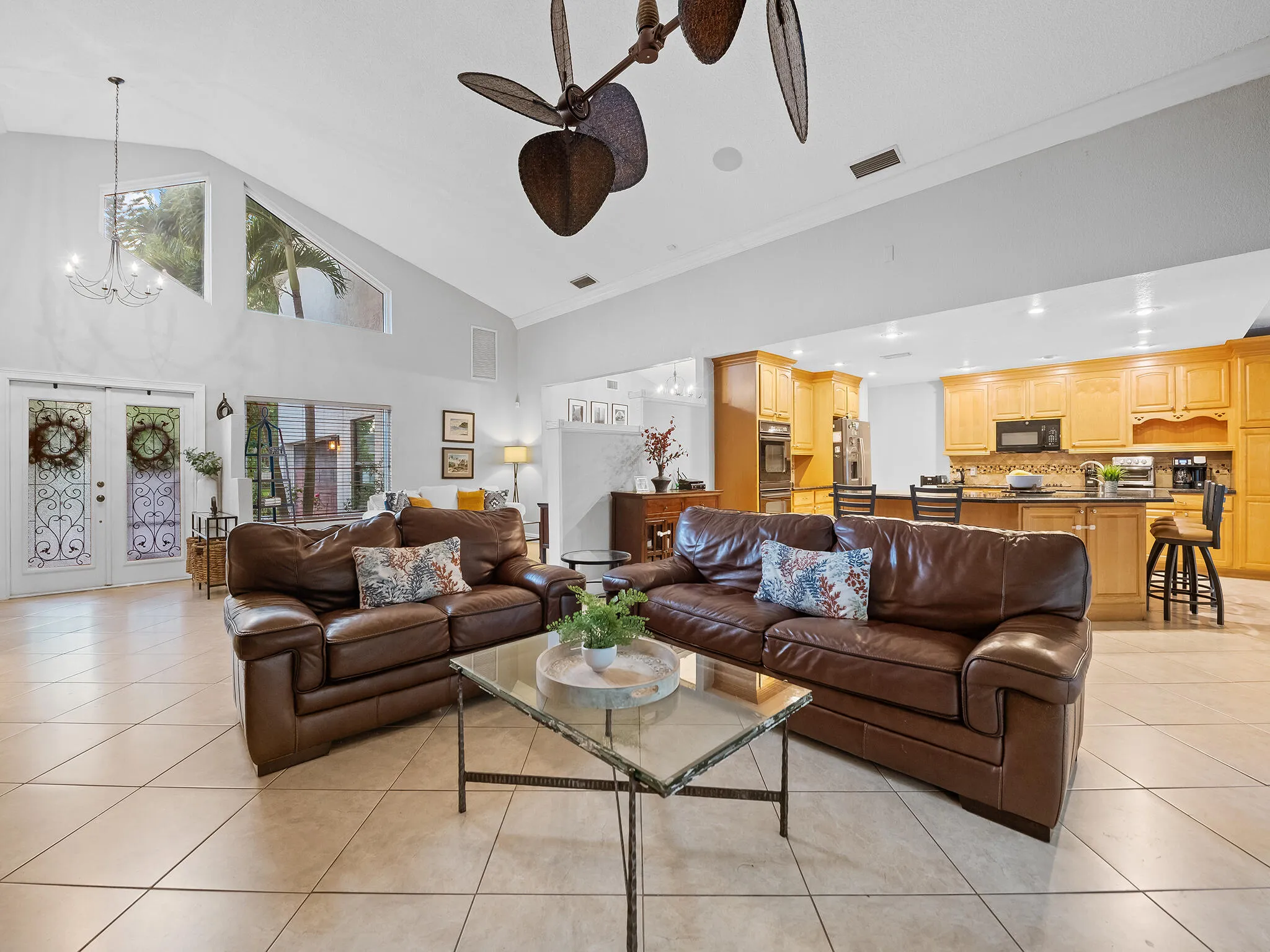 Living space flows seamlessly toward the kitchen.