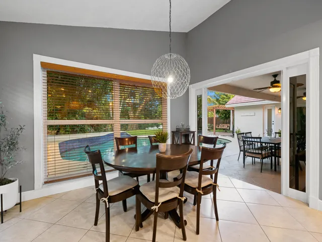 Breakfast nook with pool views.