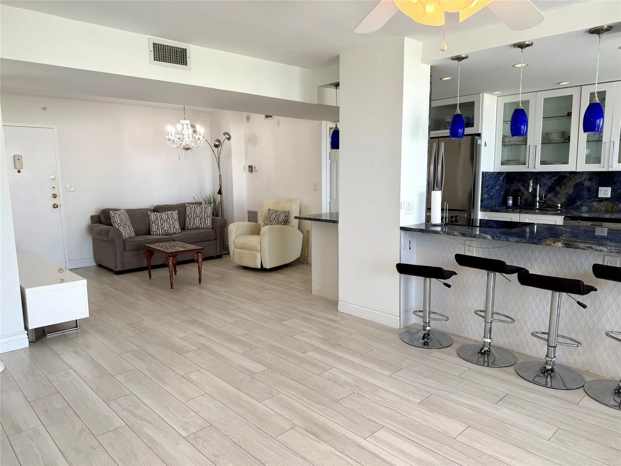 Open kitchen and sitting area