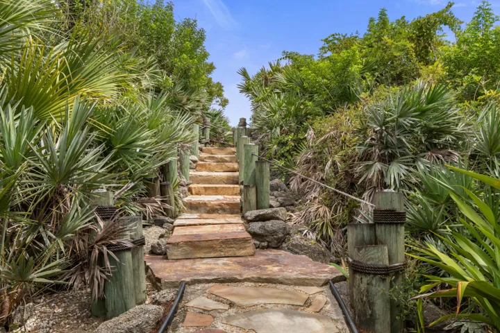 This feels like your own hidden passage—stone steps tucked into the tropical landscape, adding a little adventure to every trip down to the water.