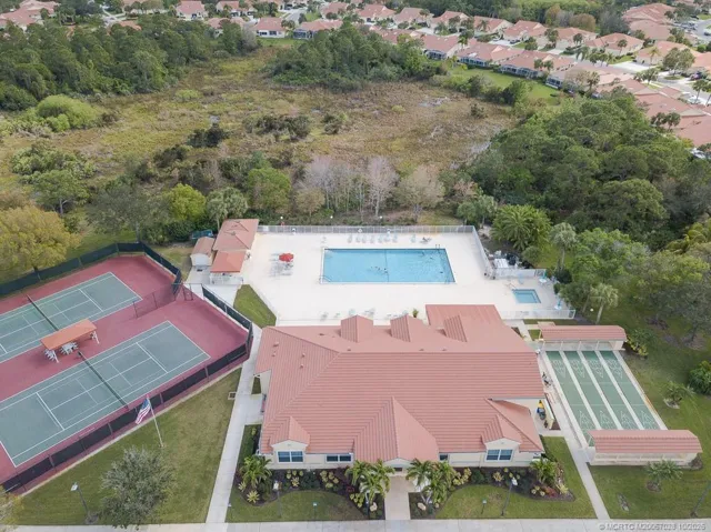 Aerial of Tennis Courts, Clubhouse, Pool & shuffleboard.