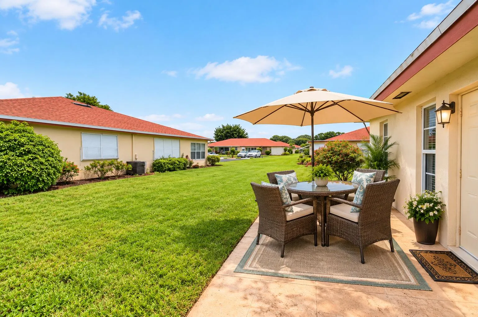 AI added patio furniture on backyard pat