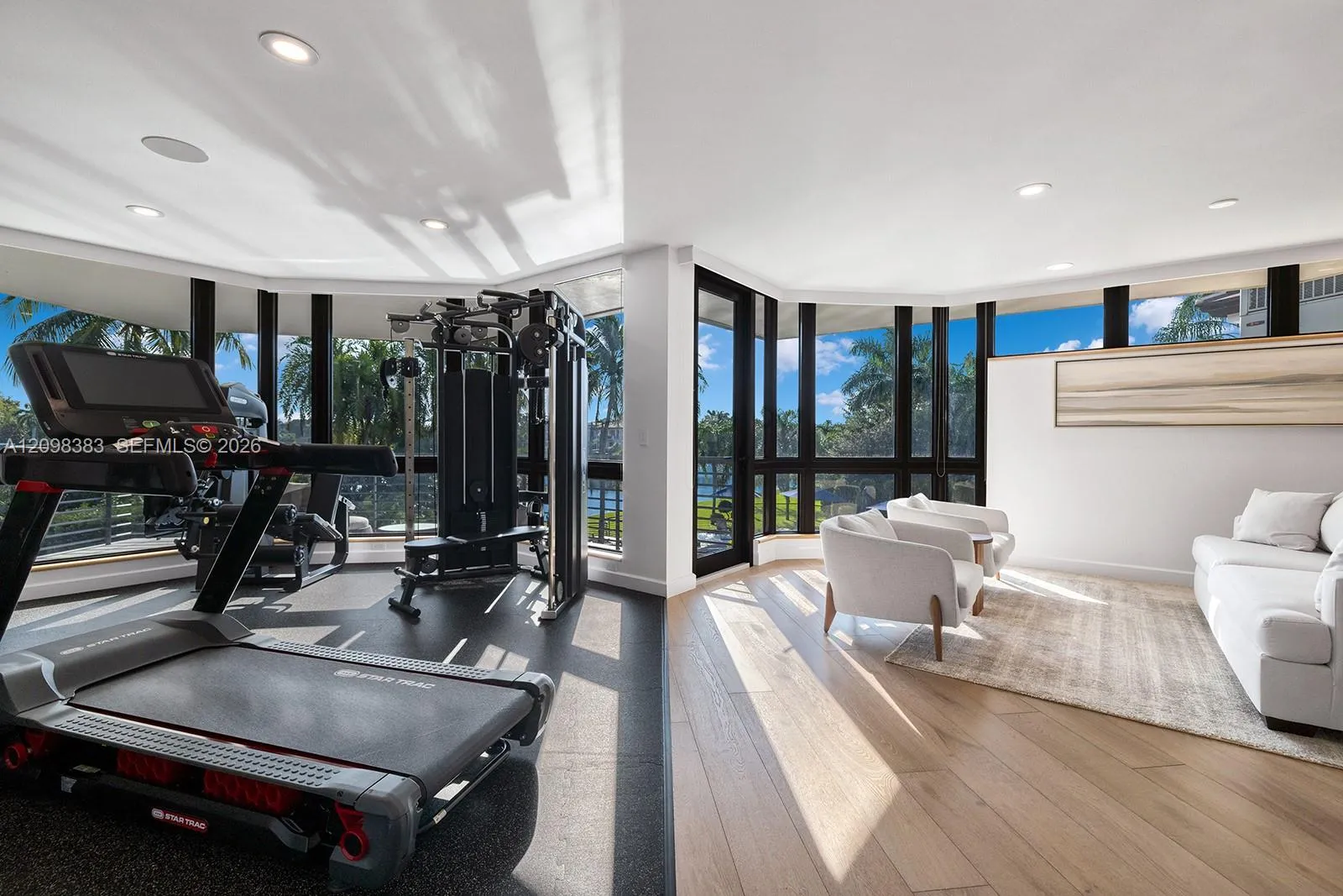 Private home gym with commercial-grade equipment at 2965 Surrey Lane in Weston Florida.