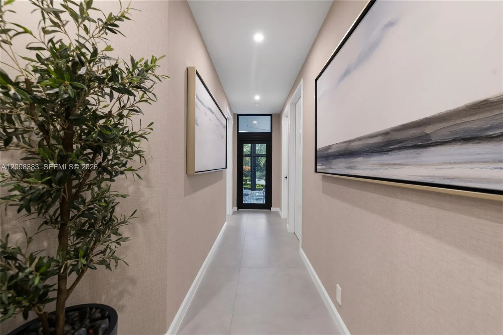 Organic modern architectural details inside 2965 Surrey Lane, a Frank Lloyd Wright-inspired estate in Weston Florida.