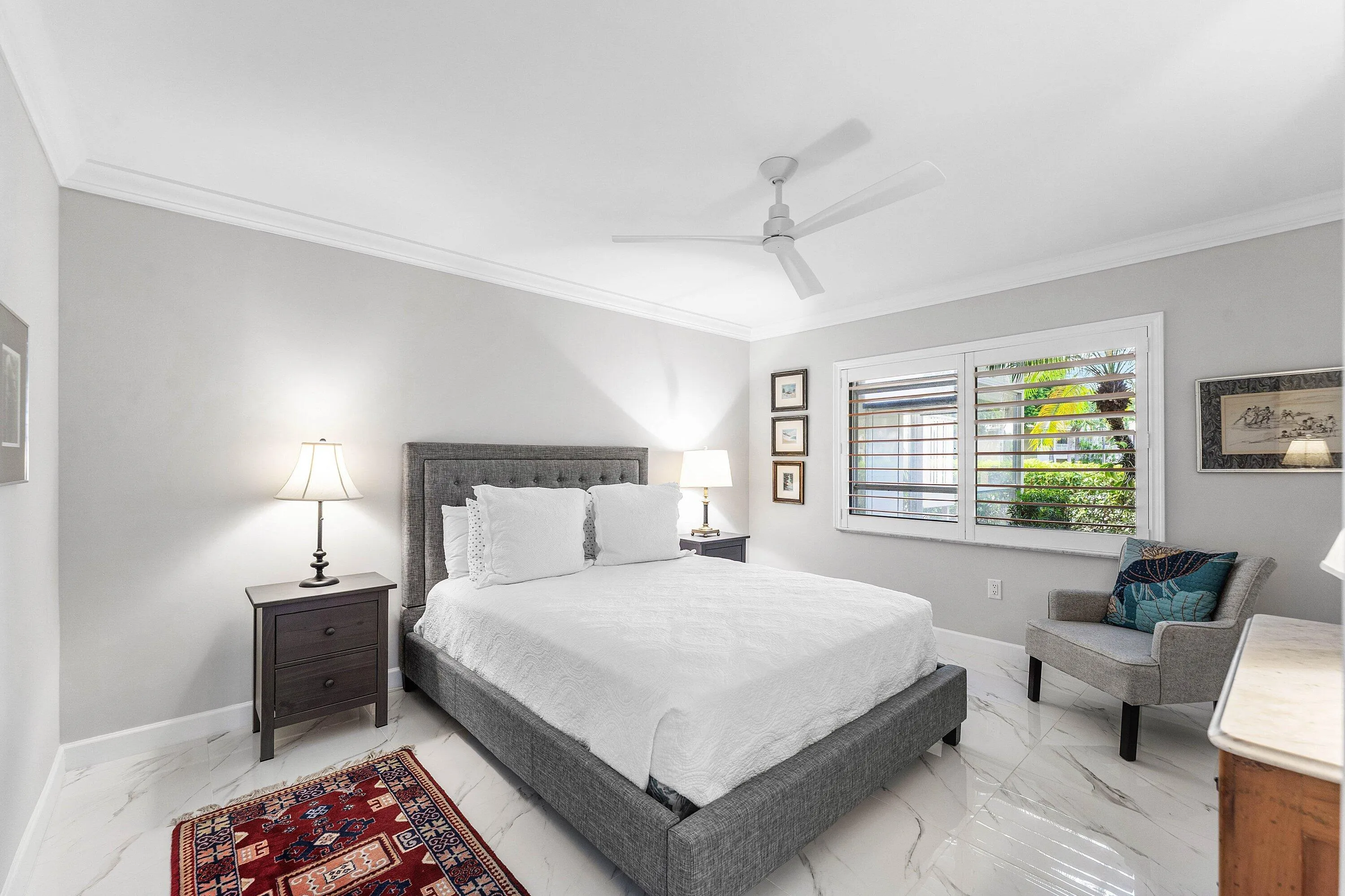 White tiled flooring with subtle veining