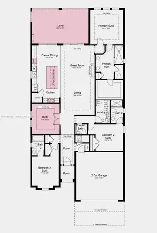 Floor Plan - Additional Highlights Include: Impact windows, tray ceiling package, 10' ceilings, 8' interior doors, outdoor kitchen rough-in, 80 AMP pool/spa prewire, 4' garage extension, and 42" upper cabinets at kitchen and laundry