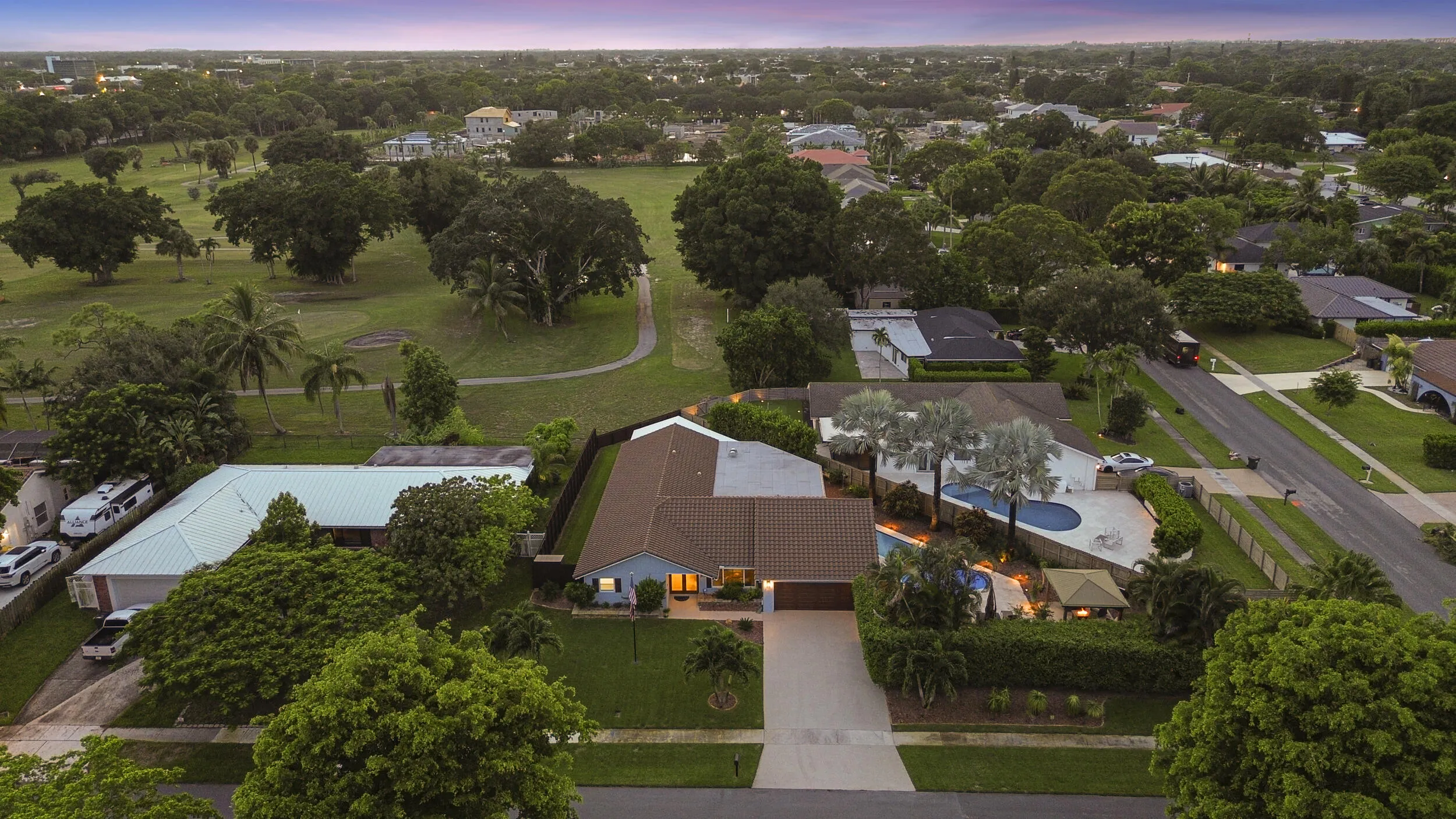 Enjoy exquisite sunsets down the long fairway of the 8th hole of Lakeview Golf Course.