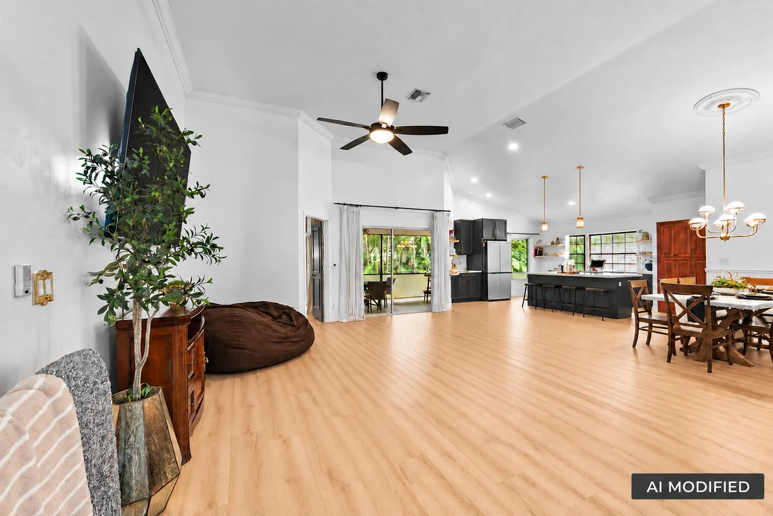 AI removed the large couch to show scale & openness of the area.