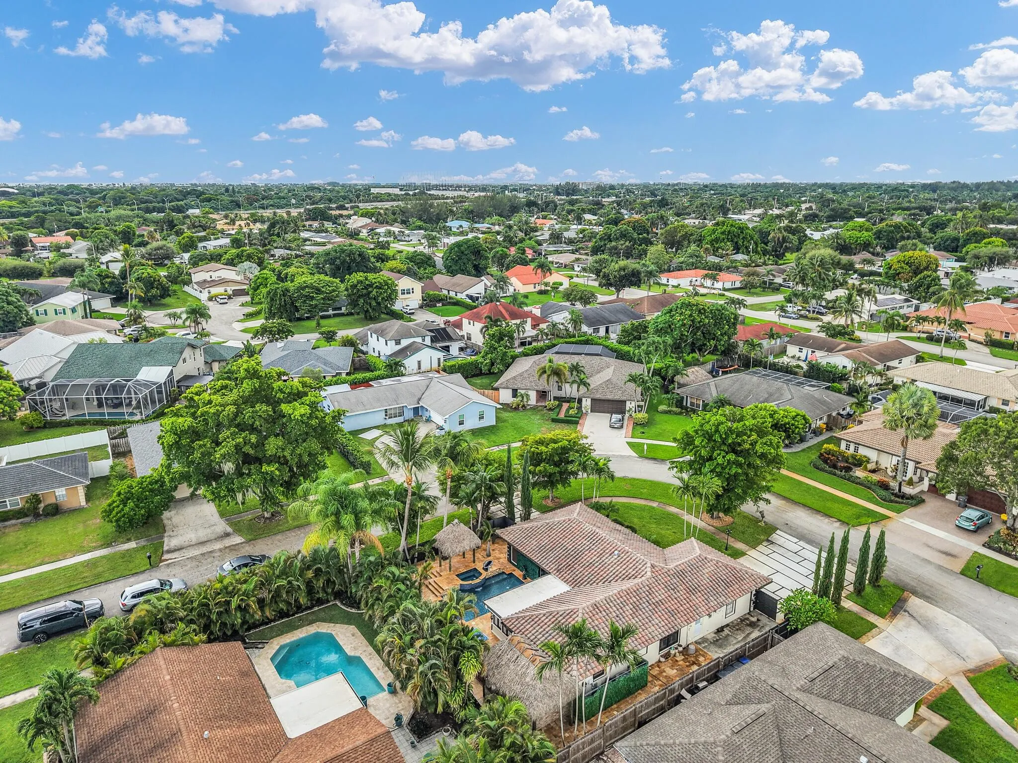 Residential neighborhood with established landscaping and a variety of architectural styles