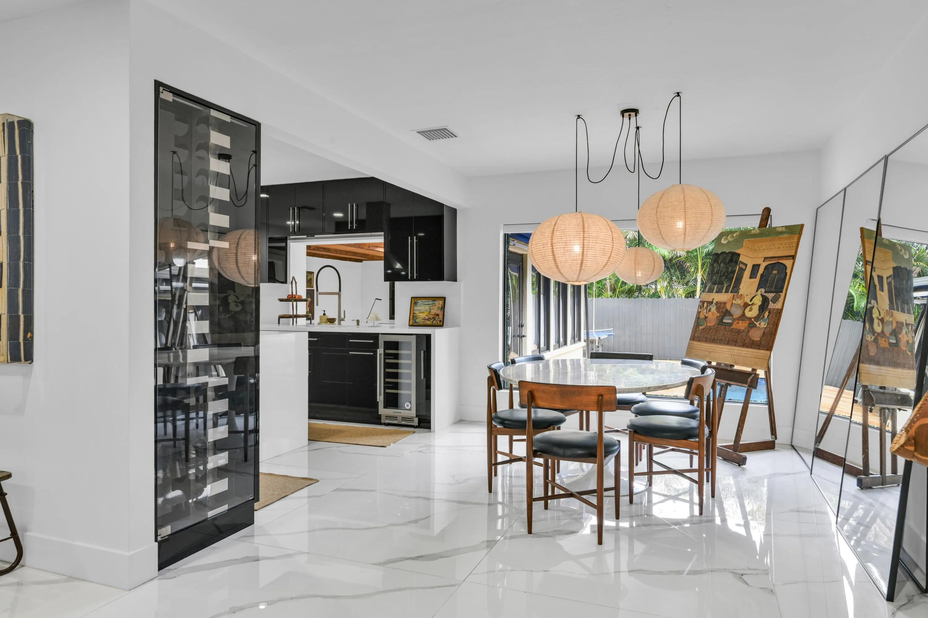 White polished flooring with subtle veining