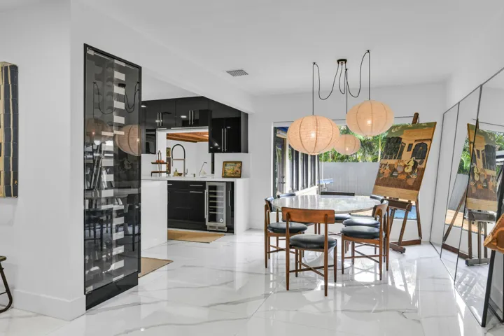 White polished flooring with subtle veining