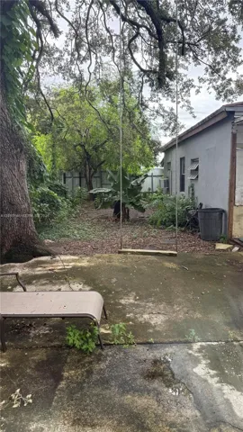 Shaded yard under mature trees