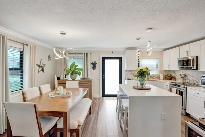 Combination kitchen and dining area