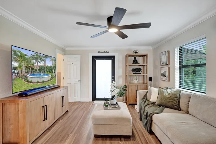 Living room with wood laminate flooring