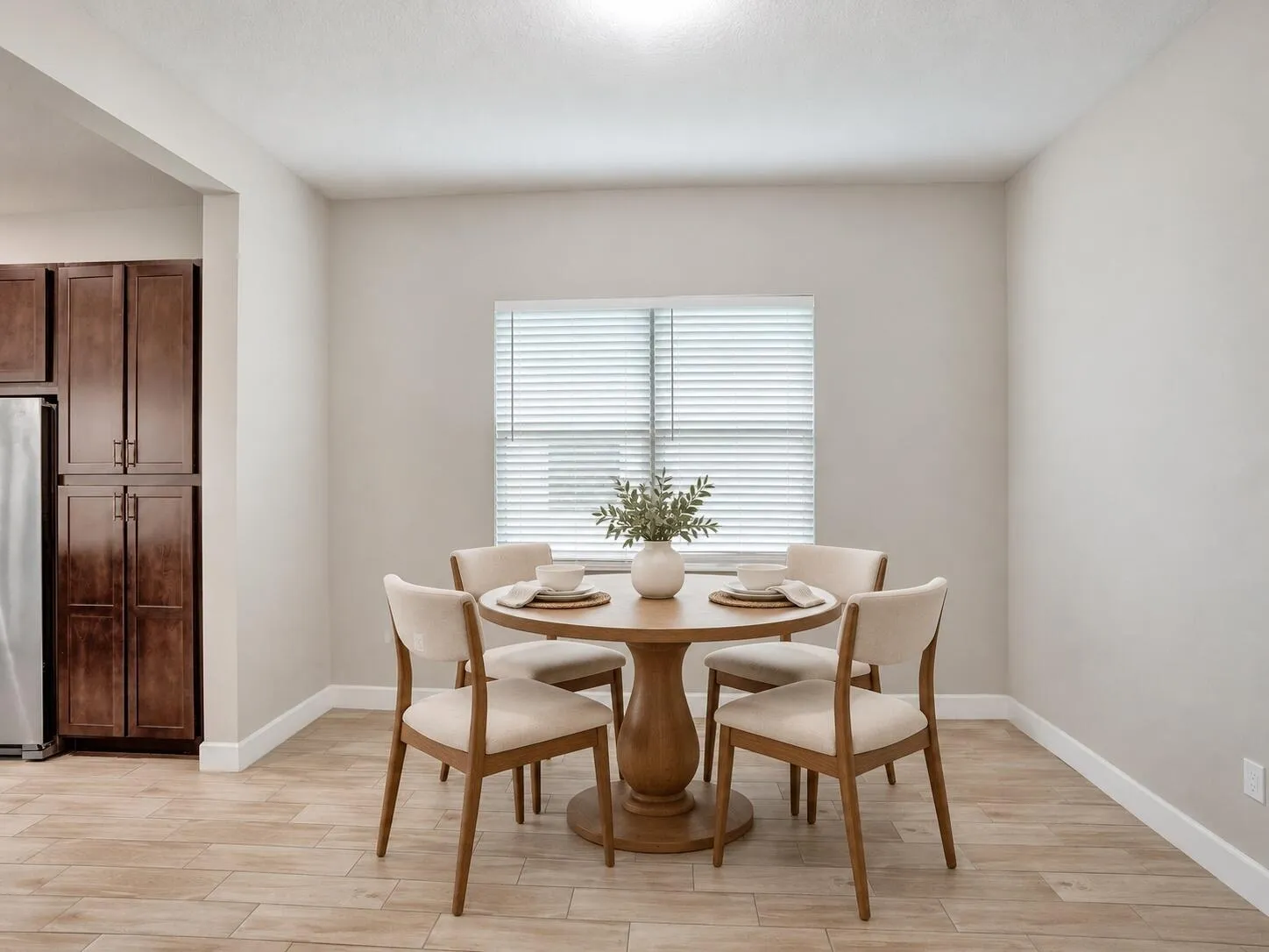 Brightly lit breakfast area.
