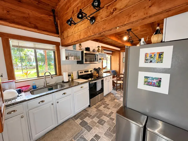 Rustic Kitchen with Tropical Garden View