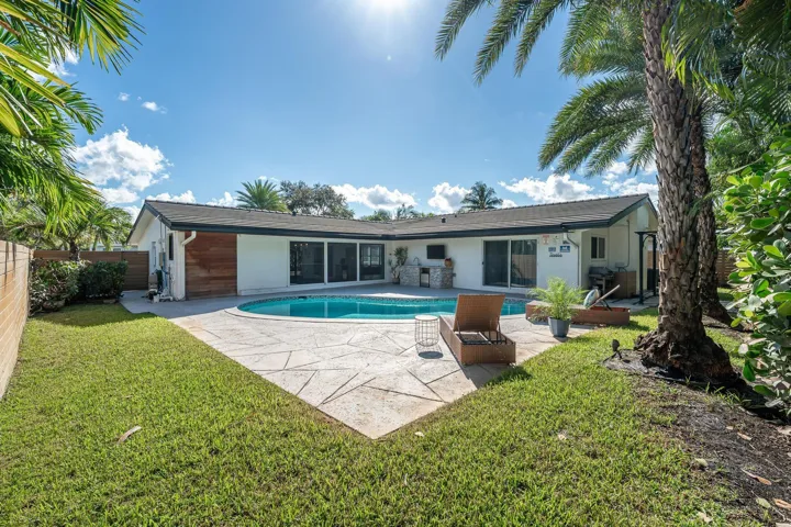 Landscaped backyard with pool