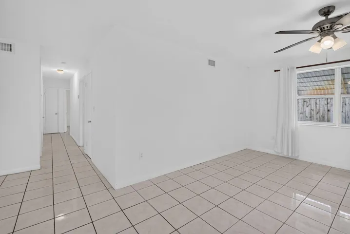 Looking down hallway
