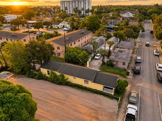 Golden-Hour Suburban Neighborhood Aerial