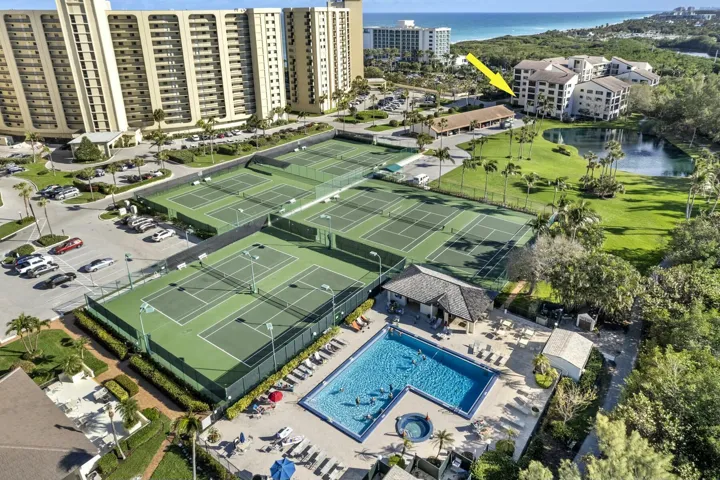 Adjacent to 500 Ocean is the pool and tennis courts included in the HOA