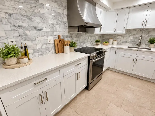 Modern Marble-Tiled Kitchen with Greener