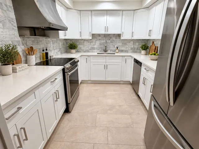 Staged Contemporary White and Gray Kitch