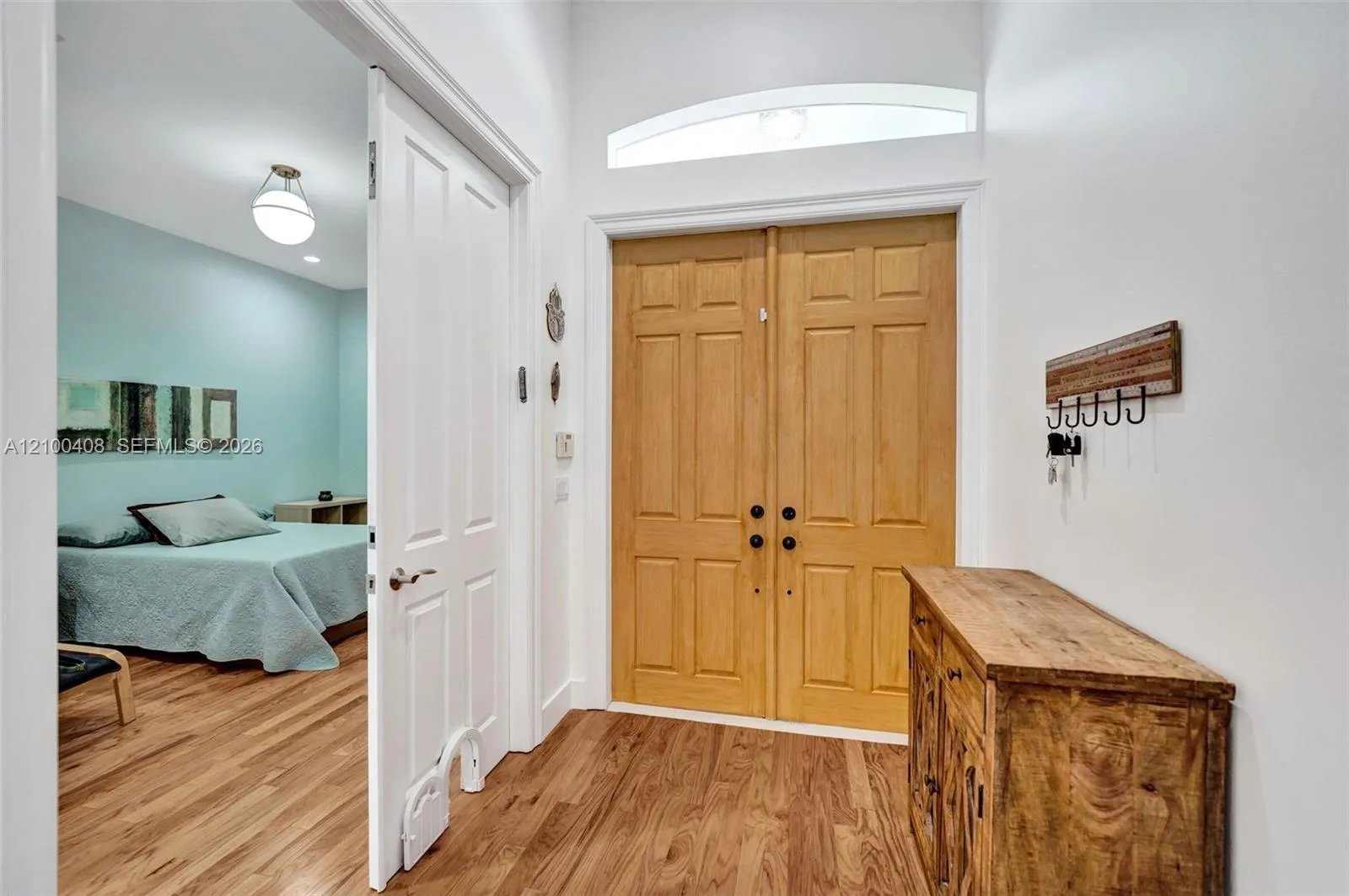 Guest suite, mother in law quarters with separate entrance is the first bedroom that you see.