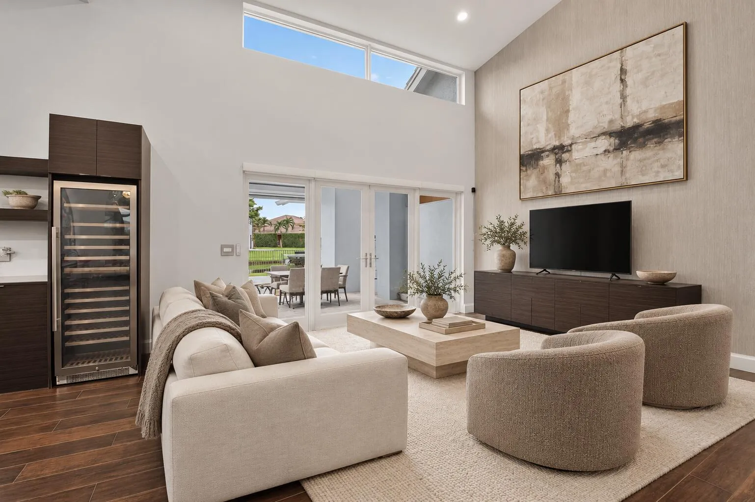 Sophisticated ivory and taupe living roo