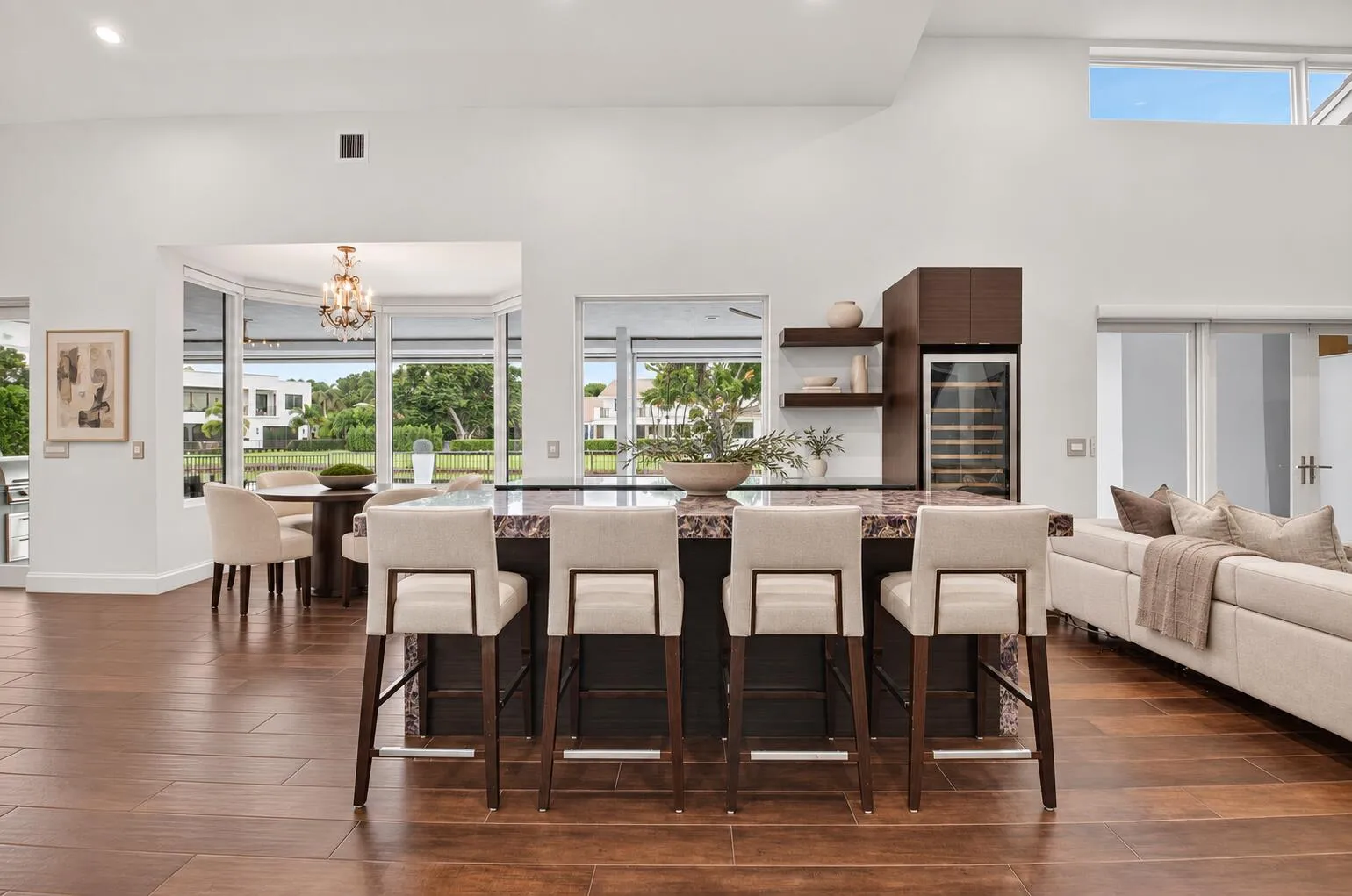 Warm luxury kitchen with ivory stools-5