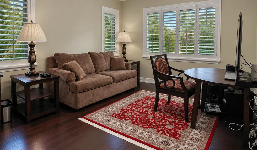 Remodeled guest bedroom converted to family room with office alcove