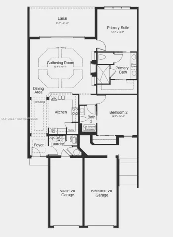 Floor Plan - Additional Highlights Include: Cafe French door refrigerator, washer and dryer, 42" upper laundry cabinets, and window blinds throughout