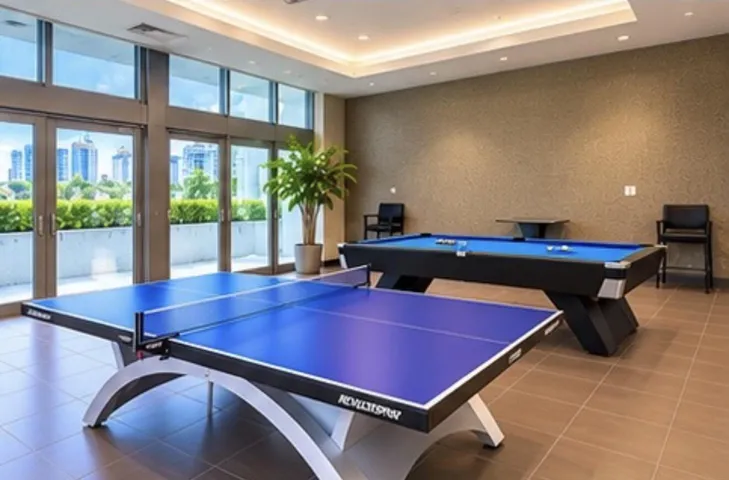 Game room pool table and ping pong table.