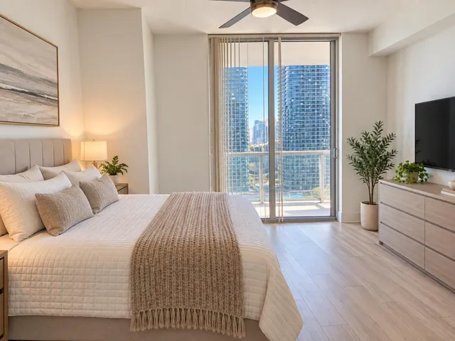 Second Bedroom virtually staged. Features Impact Glass and great 28th floor views. Large Balcony across the whole unit.