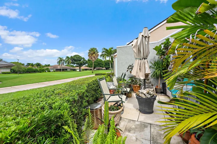 Open patio with golf course views