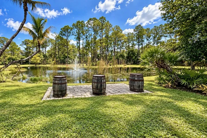 lake with fountain