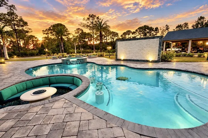 Resort Style Heated Pool with Spa, built in stools and Baja shelf