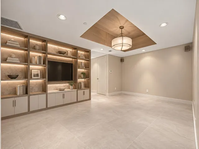 Warm Modern Library with Built-Ins