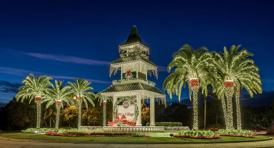 PGA Village Clock Tower Night Christmas