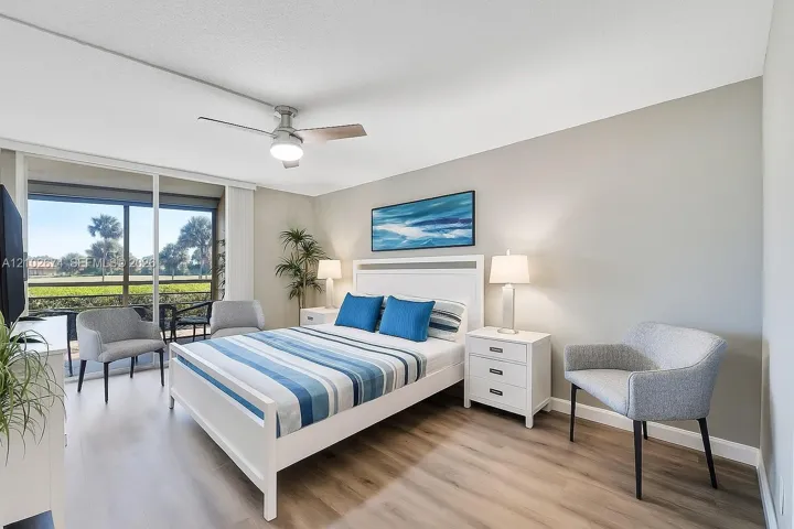 Virtually staged primary bedroom furniture