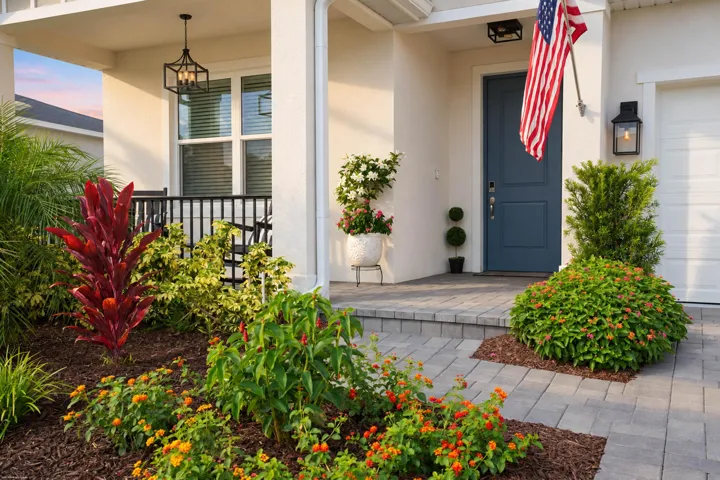 Front entry with landscaped beds