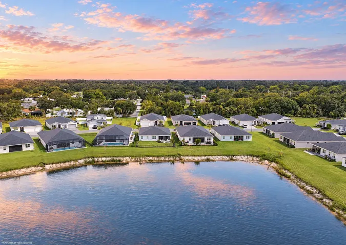 Twilight aerial of the lake in Hampton Park