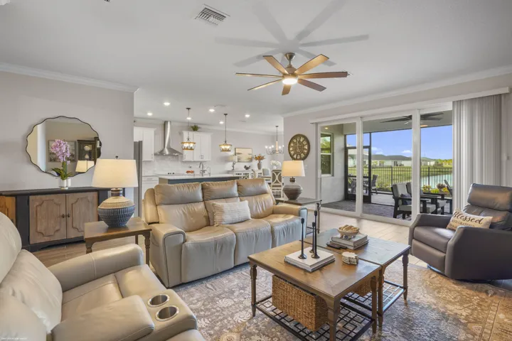 Great room with lake-side windows