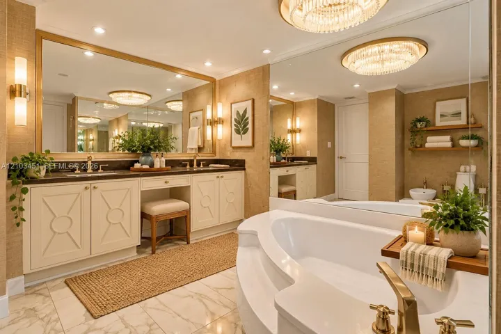 Staged primary bathroom with stall shower